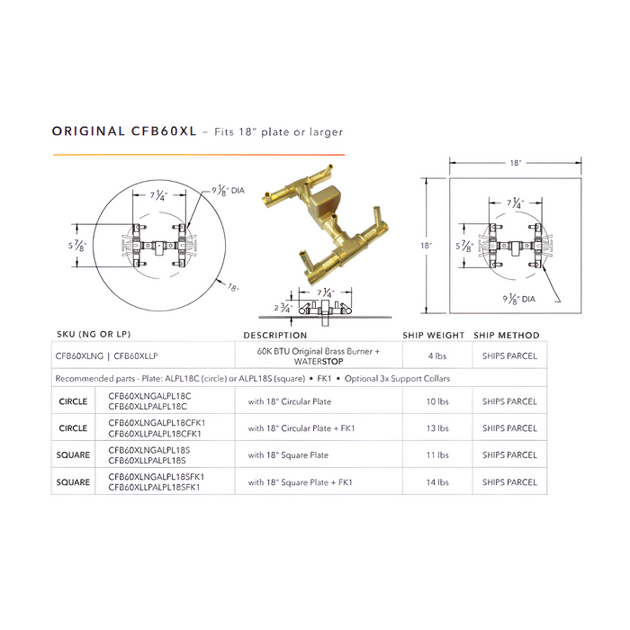 Warming Trends 60K BTU Crossfire CFB Original Brass Burner With Waterstop