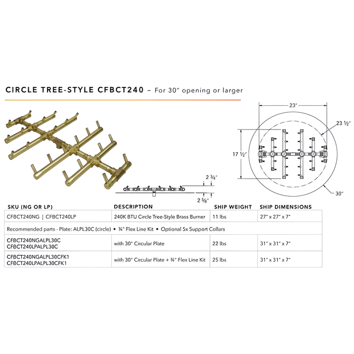 Warming Trends 240K BTU Circle Tree-Style Brass Burner With Waterstop