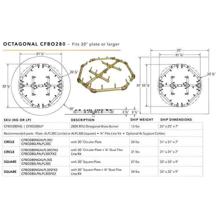 Warming Trends 280K BTU Crossfire CFBO Octagonal Brass Burner With Waterstop