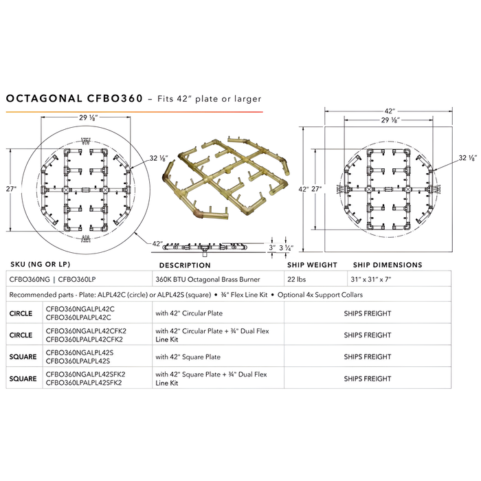 Warming Trends 360K BTU Crossfire CFBO Octagonal Brass Burner With Waterstop