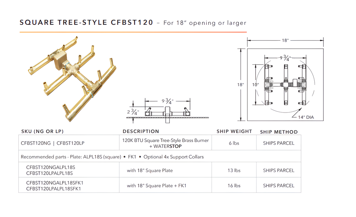 Ultimate Crossfire Bundle: Warming Trends Crossfire CFBST Square Tree-Style Brass Burner Bundle