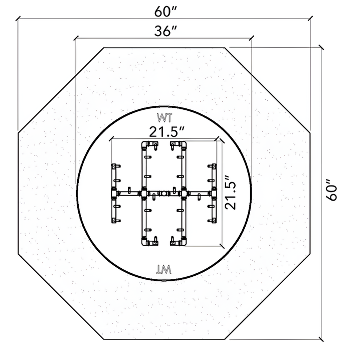 Warming Trends 60x18-Inch Crossfire FO Octagon Aluminum Frame With Concrete Board Attached Ready-To-Finish Fire Pit Kit