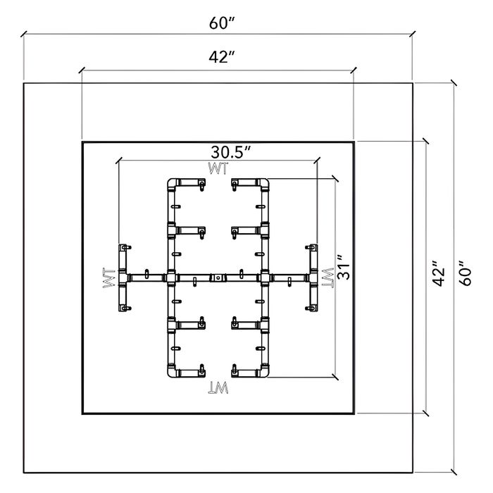 Warming Trends 60x60x18-Inch Crossfire Square Aluminum Frame With Concrete Board Attached Ready To Finish Fire Pit Kit