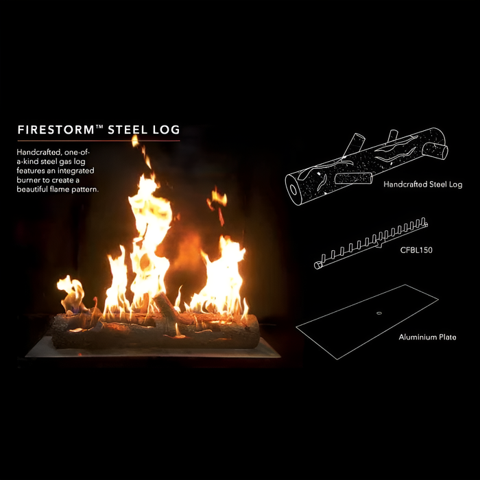 Warming Trends FireStorm 32-Inch Steel Log With CFBL150 CROSSFIRE Brass Burner & 38x10-Inch Pan