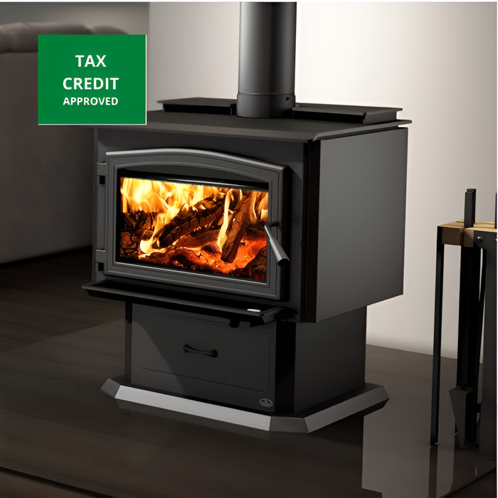 Osburn 29-Inch 3500 Wood Burning Stove With Pedestal Ash Drawer & Blower With 30% Tax Credit Eligibility - OB03500