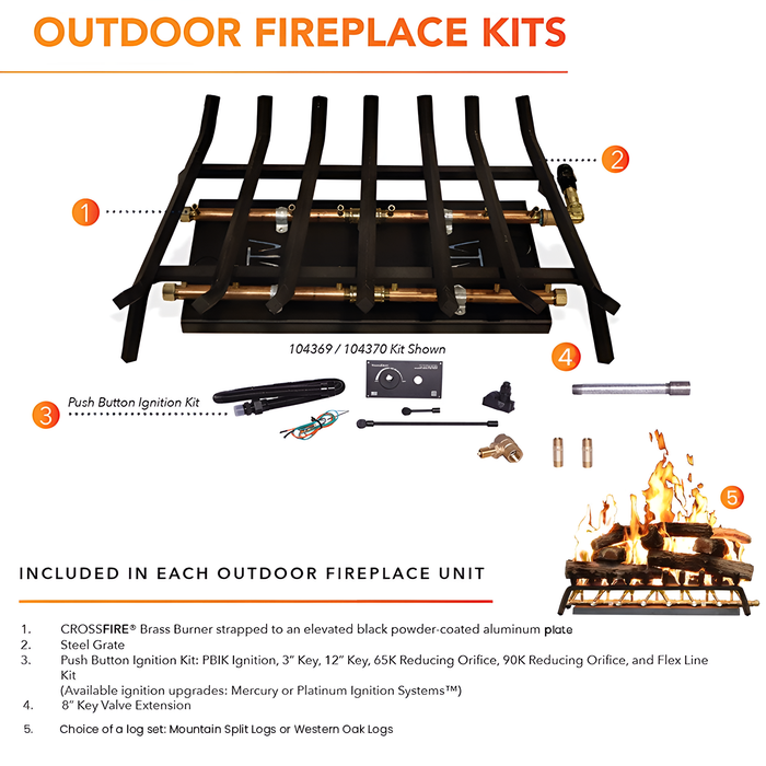 Warming Trends Outdoor Fireplace Kit For 36-Inch Opening Or Larger With 170K BTU Tree-Style Crossfire Brass Burner